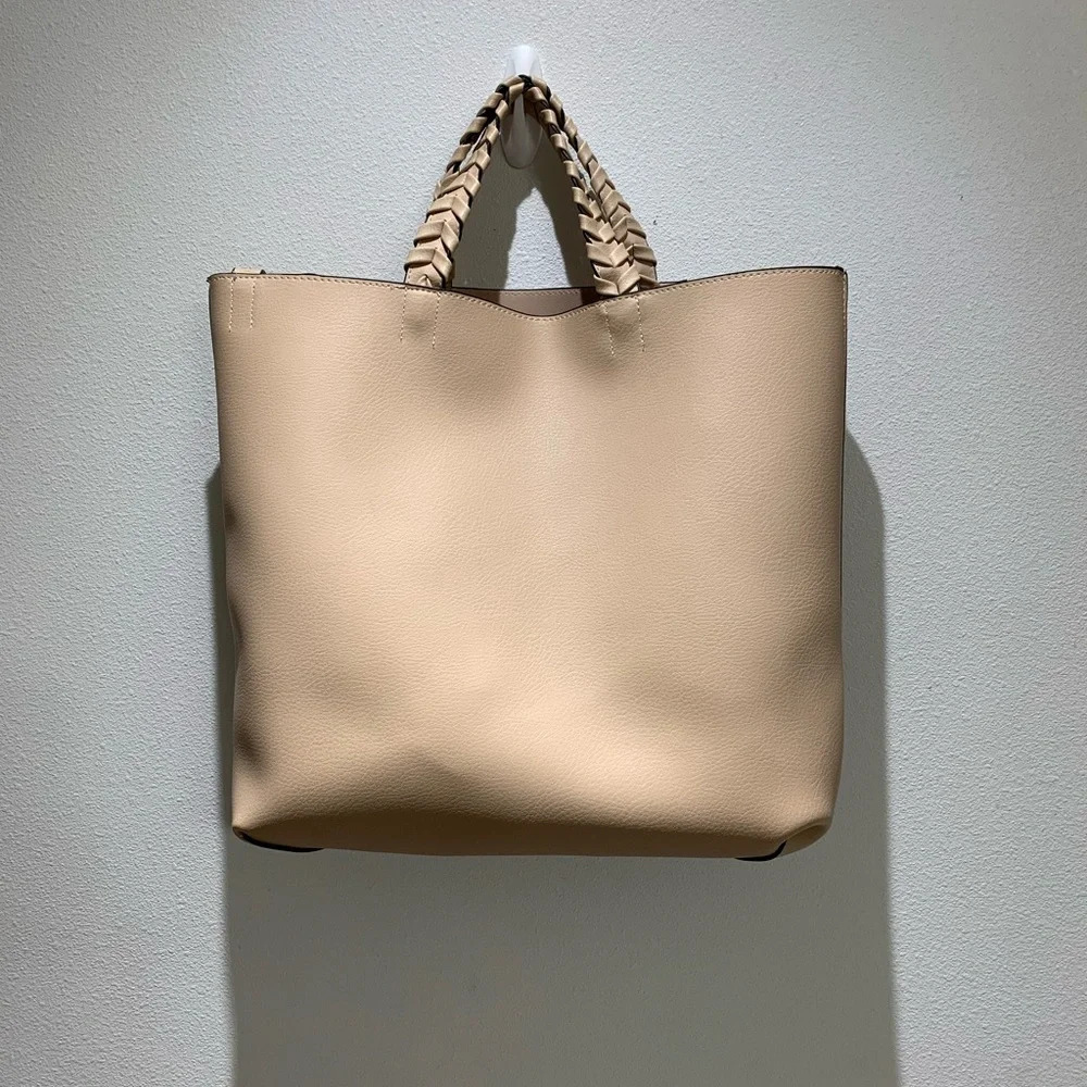 Jules Kae Vegan Leather Tote Bag Purse Large Beige